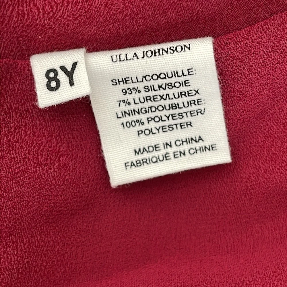 Ulla Johnson Girls Silk Lurex Dress XS - Red Floral Ruffle Boho Fall